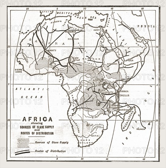 ''Africa showing souces of Slave Supply', 1888. Creator: Unknown.