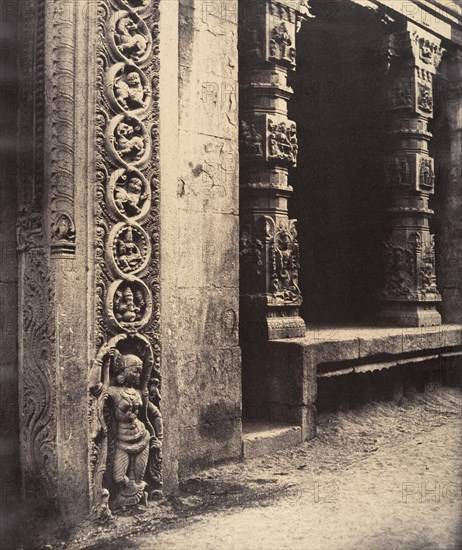 Pillars in the Recessed Portico in the Roya Gopuram, January-March 1858. Creator: Captain Linnaeus Tripe.