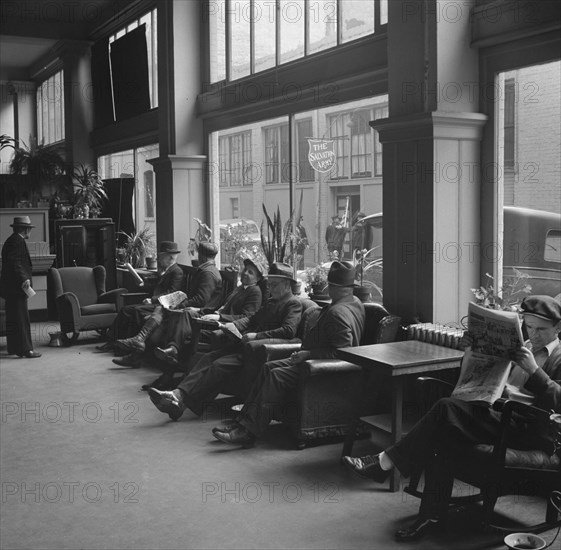 Return of the army seen through the lobby..., Salvation Army, San Francisco, California, 1939. Creator: Dorothea Lange.