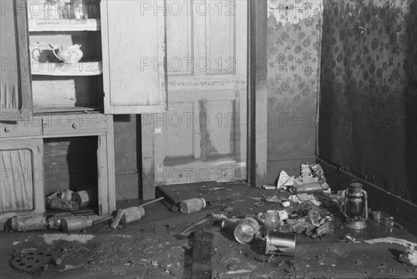 Possibly: Interior of a farmhouse near Ridgeley, Tennessee, after the 1937 flood waters..., 1937. Creator: Walker Evans.