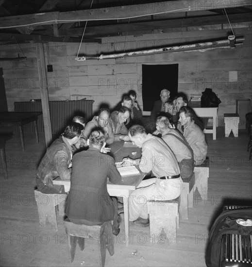 Meeting of the camp council, FSA camp, Farmersville, California, 1939. Creator: Dorothea Lange.