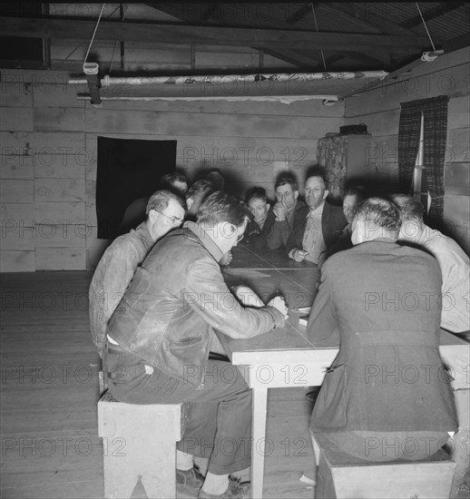 Meeting of the camp council, FSA camp, Farmersville, California, 1939. Creator: Dorothea Lange.