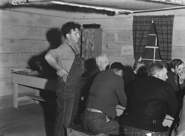 Meeting of the camp council, FSA camp, Farmersville, California, 1939. Creator: Dorothea Lange.