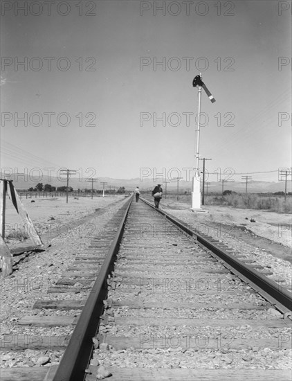 Looking east down the railroad track, near Calipatria, California, 1939. Creator: Dorothea Lange.