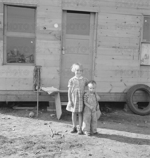 The children, seen in opening of tent in earlier photograph..., near Klamath Falls, Oregon, 1939. Creator: Dorothea Lange.