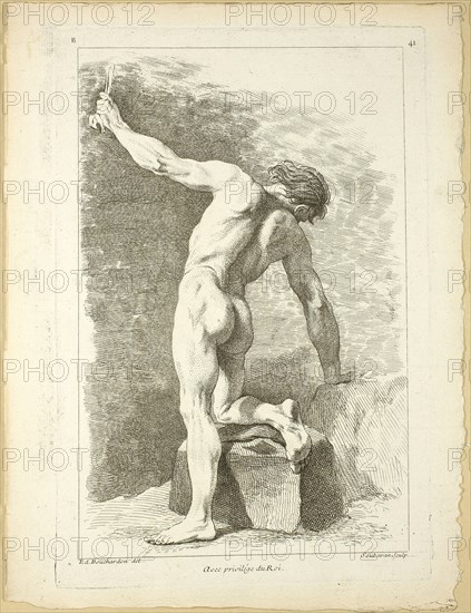 Figure, from Seconde livre de figures d’Academies gravées en Partie par les..., published 1745. Creators: Pierre Soubeyran, Jombert Père.