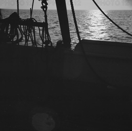 On board the fishing boat Alden, out of Gloucester, Massachusetts, 1943. Creator: Gordon Parks.