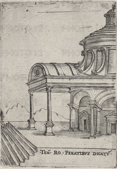 Tem. Ro. Penatibus Dicatu, from a Series of 24 Depicting (Reconstructed) Buil..., Plate ca. 1530-50. Creator: Anon.