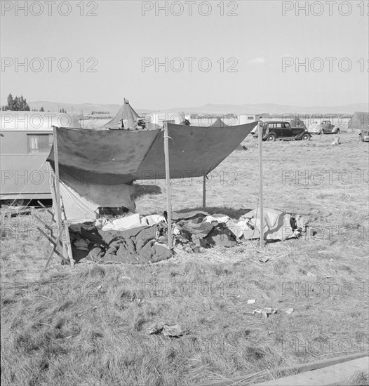 Living conditions for migrant potato pickers, Tulelake, Siskiyou County, California, 1939. Creator: Dorothea Lange.