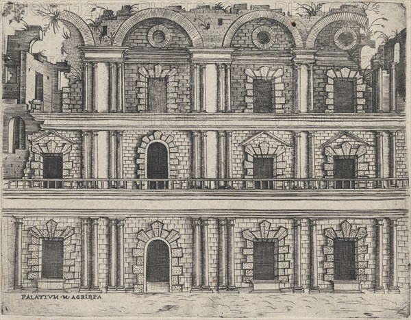 Palatium M. Agrippa, from a Series of 24 Depicting (Reconstructed) Buildings ..., Plate ca. 1530-50. Creator: Anon.