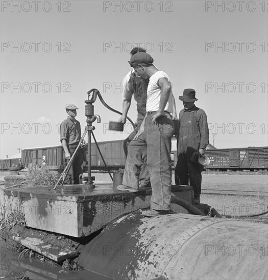 Drinking water for the whole town..., Tulelake, Siskiyou County, California, 1939. Creator: Dorothea Lange.