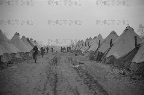 Possibly: The kitchen in the camp for white flood refugees at Forrest City, Arkansas, 1937. Creator: Walker Evans.