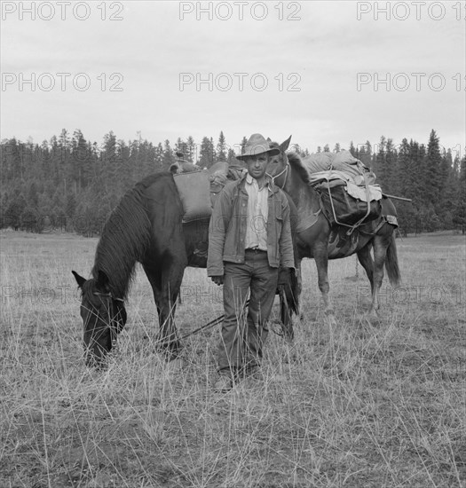 Basque sheep herder who speaks broken English coming down..., Adams County, Idaho, 1939. Creator: Dorothea Lange.