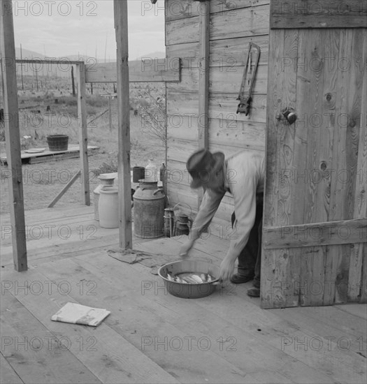 New settler shows fish he caught..., Priest River Valley, Bonner County, Idaho, 1939. Creator: Dorothea Lange.