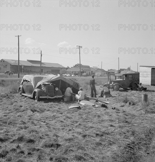 Living conditions for migrant potato pickers, Siskiyou County, California, 1939. Creator: Dorothea Lange.