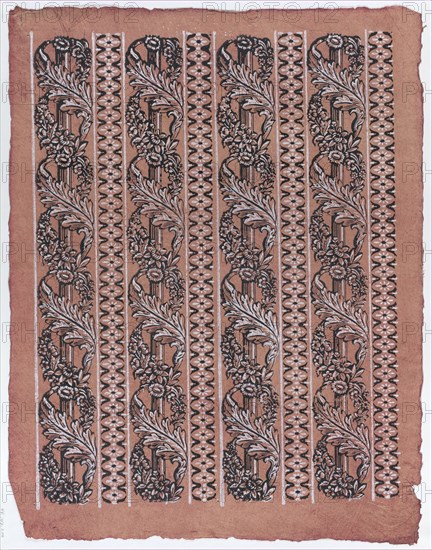 Sheet with four borders with a garland of acanthus leaves and flowers, late 18th-mid-19th century.
