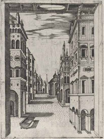 Design for a Stage Set Depicting a Perspectival View of an Ideal Renaissance City, ca. 1550-60.