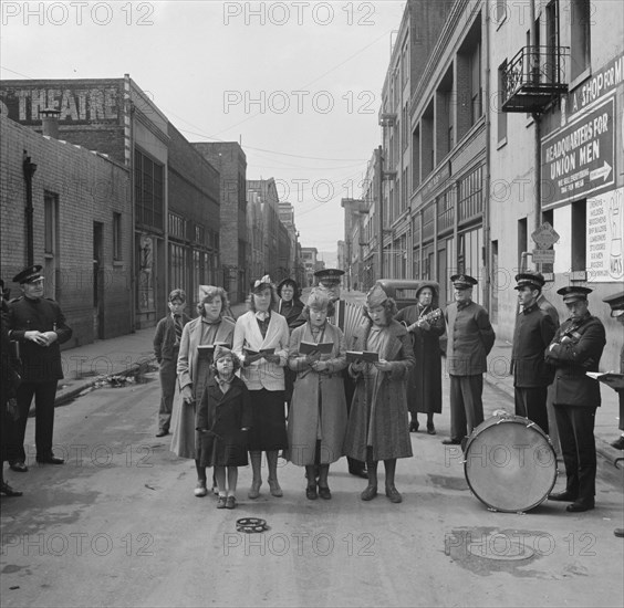 Salvation Army, San Francisco, California. Girls' Sunday school class sings between preaching.