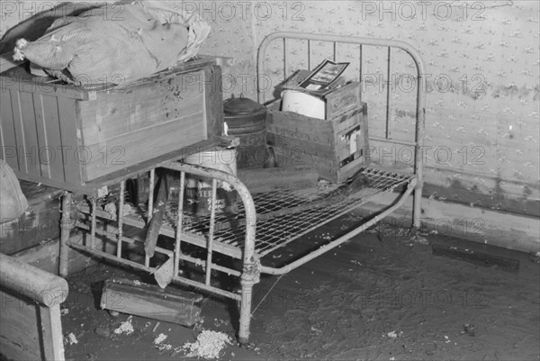 Interior of a farmhouse near Ridgeley, Tennessee, after the 1937 flood waters had subsided.