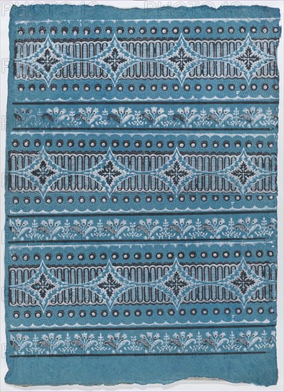 Sheet with four borders with a floral, dot, and stripe pattern, late 18th-mid-19th century.