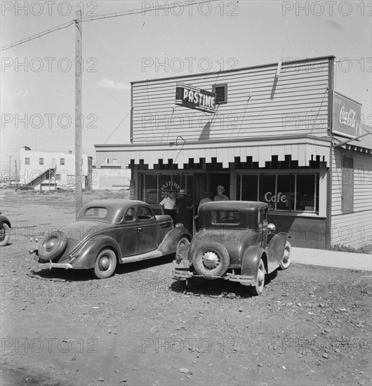 California, Siskiyou County, Tulelake. Pastime Cafe on main street of small potato town.