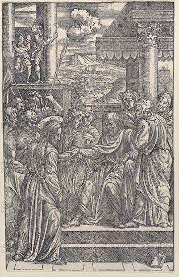 Christ before Pilate, from a series of sixteen prints of the Passion of Christ, 1538.