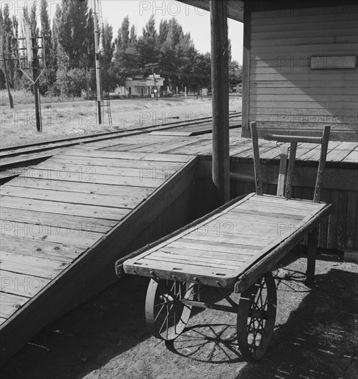 Detail of old railroad station. Small farming town, population 108. Irrigon, Oregon.