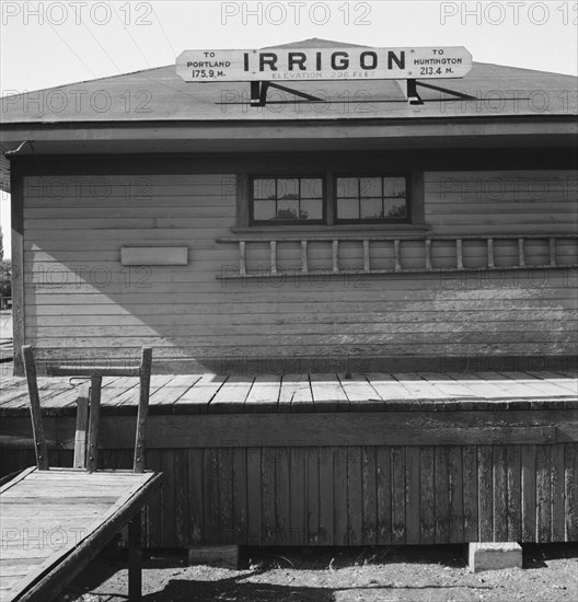 Detail of old railroad station. Small farming town, population 108. Irrigon, Oregon.
