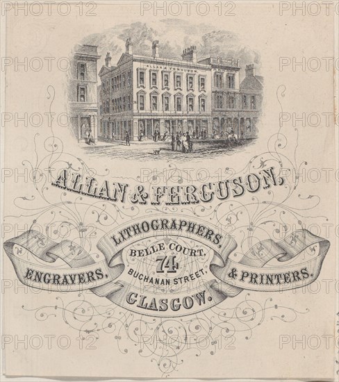 Trade Card for Allan & Ferguson, Engravers, Lithographers & Printers, 19th century.