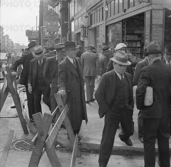 Salvation Army, San Francisco, California. Street scene as the army began to sing.