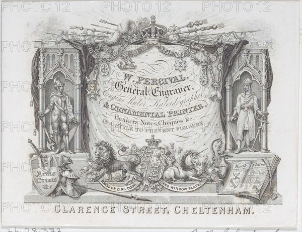 Trade Card for W. Percival, General Engraver & Ornamental Printer, 19th century.