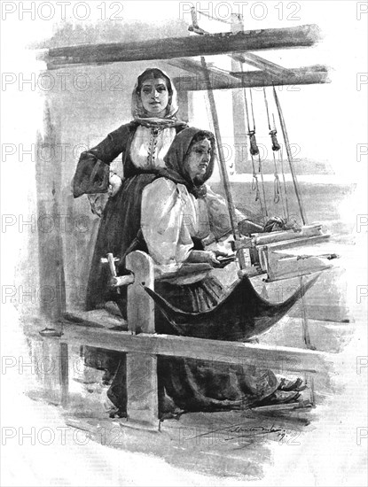 ''Greek women making Silk and Gold Thread Veils in the Factory at Athens', 1890.