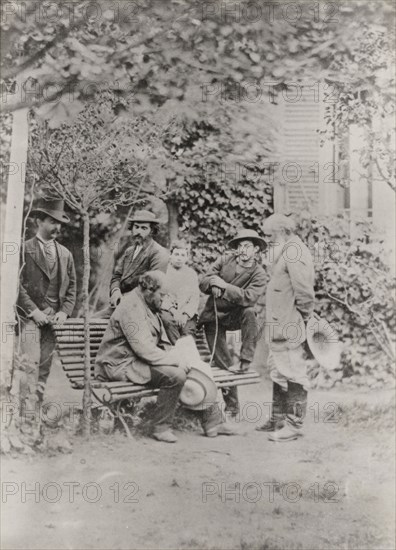 Camille Pissarro, Cezanne, Martinez and others in the garden at Pontoise, 1877.