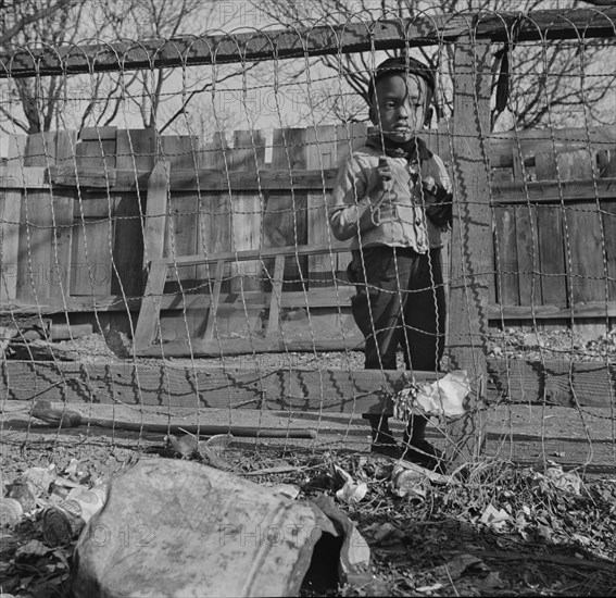 Washington (southwest section), D.C. Boy playing in the backyard of his home.