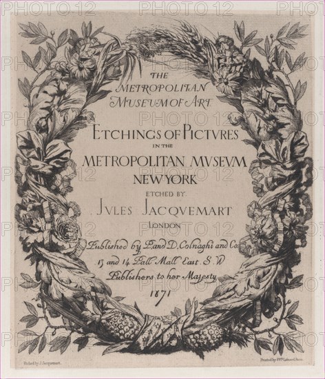 Title page, Etchings of Pictures in the Metropolitan Museum New York, 1871.