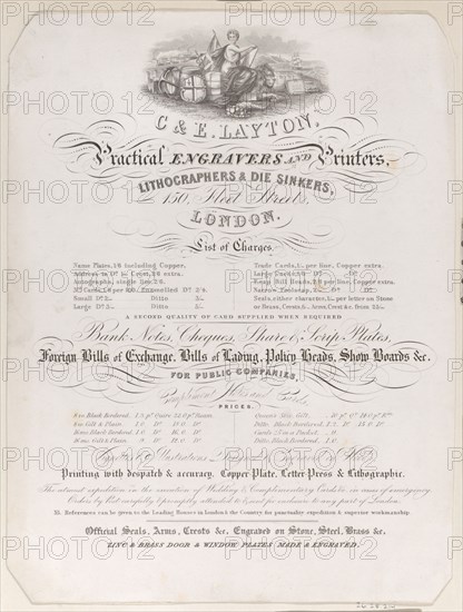 Trade Card for Charles and Edwin Layton, Engravers and Printers, ca. 1800.