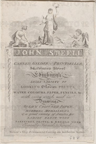 Trade Card for John Steell, Carver, Gilder, and Printseller, 19th century.