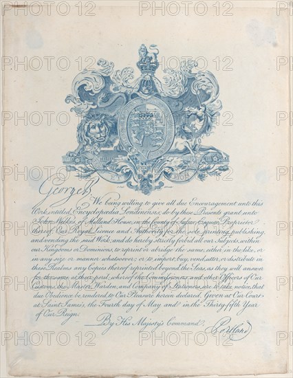 Royal Licence and Copyright for Encyclopaedia Londinesis, 19th century.