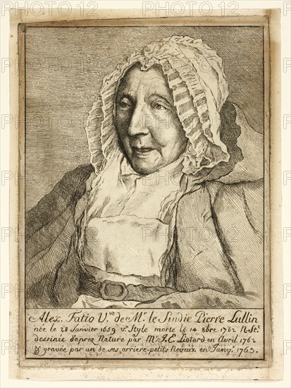 Madame Pierre Lullin-Fatio, 1763, after a drawing dated April 1762.