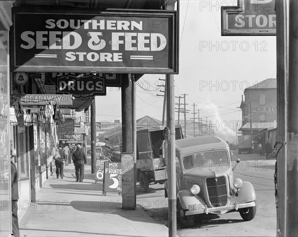 Waterfront in New Orleans. French market sidewalk scene. Louisiana.