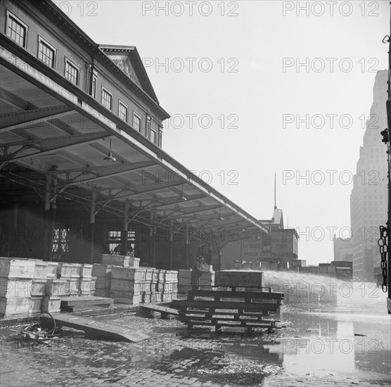 New York, New York. Late evening scene at the Fulton fish market.