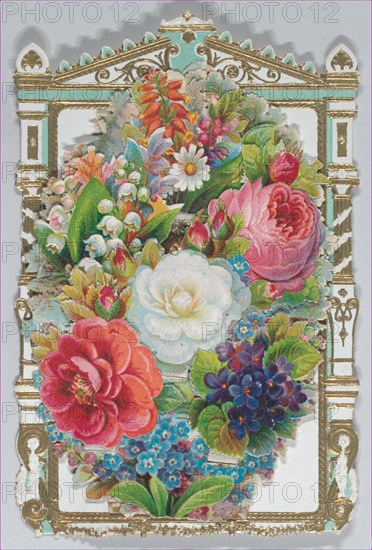 Valentine - Mechanical -- armoire, family, flowers, ca. 1875.