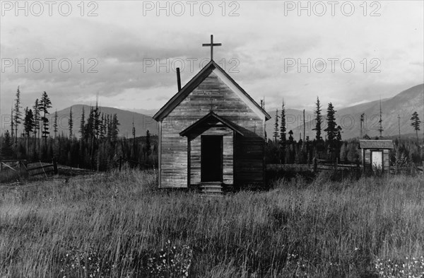 Abandoned church in cut-over area. Boundary County, Idaho.