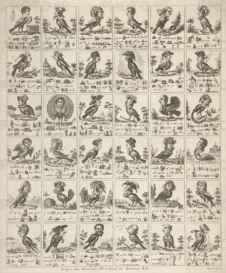 Sheet of Rebuses with Birds with Human Heads, ca. 1834.