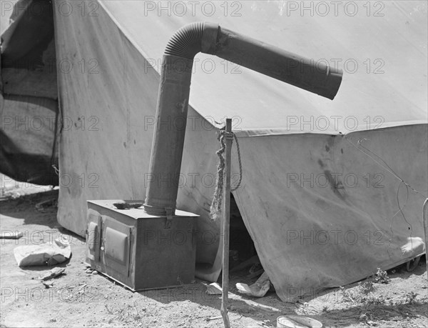 Pea pickers' tent near San Jose, California. [Stove].