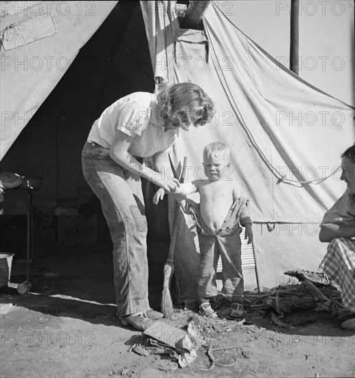 In a carrot pullers' camp near Holtville, California.