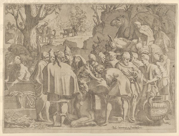 Men Gathered Around a Camel, mid-16th century.