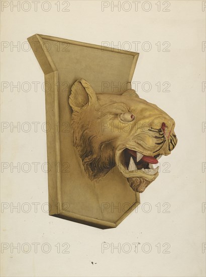 Wood Carving of Tiger's Head, c. 1939.