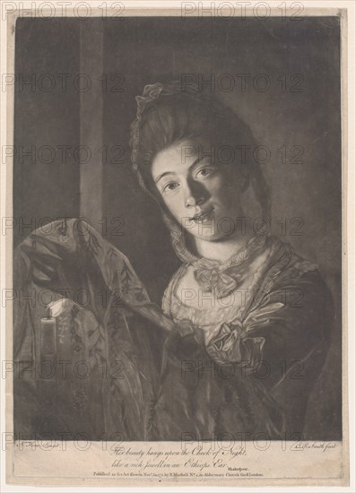 Miss Lydia Hone - "Her beauty hangs on the Cheek of Night, like a rich Jewel ..., November 30, 1771. Creator: John Raphael Smith.