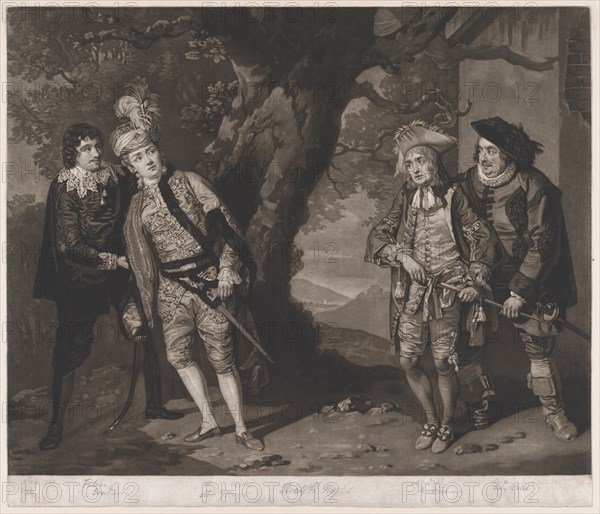 Miss Younge, Mr. Dodd, Mr. Love, and Mr. Waldron, in the Characters of Viola, Sir..., March 1, 1774. Creator: John Raphael Smith.